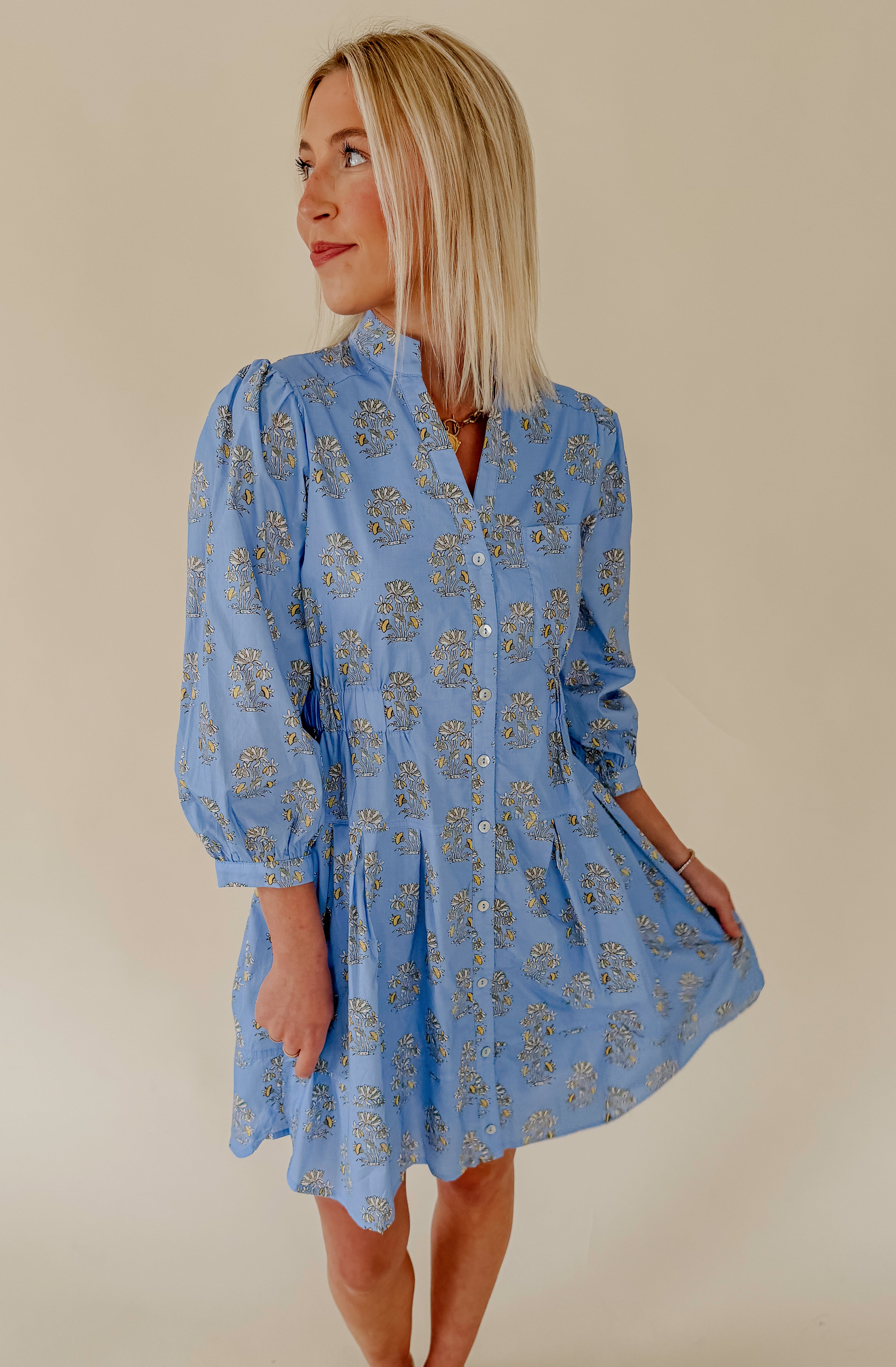 OUT TO LUNCH BUTTONED MINI DRESS