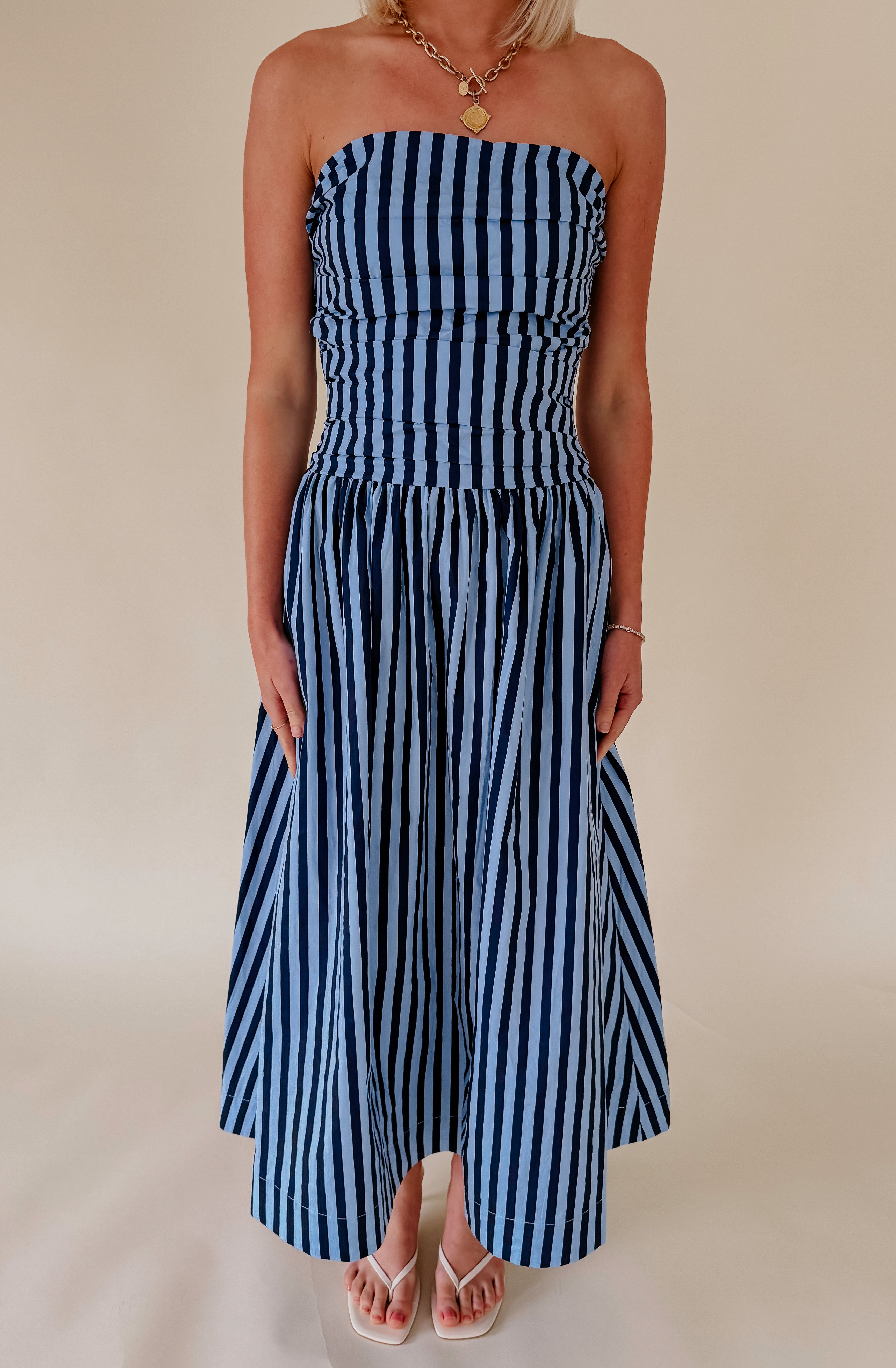 THE PHOEBE STRAPLESS MIDI DRESS