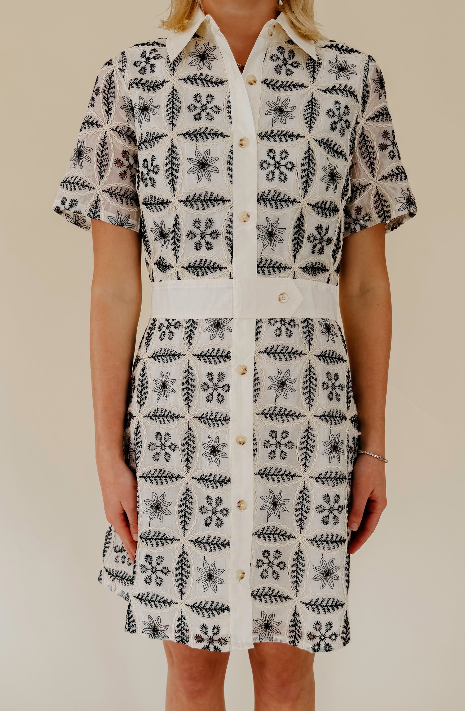 ON THE BORDER EMBROIDERED MINI DRESS