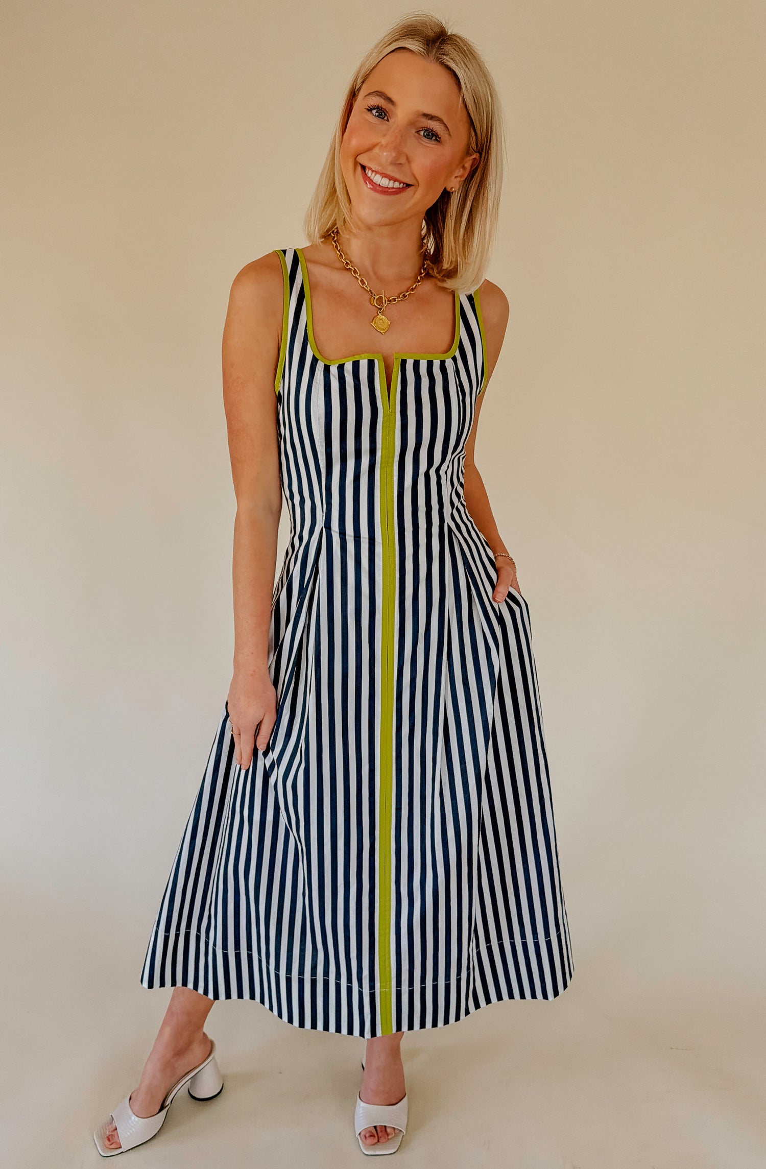 HEADING OUT STRIPED MIDI DRESS
