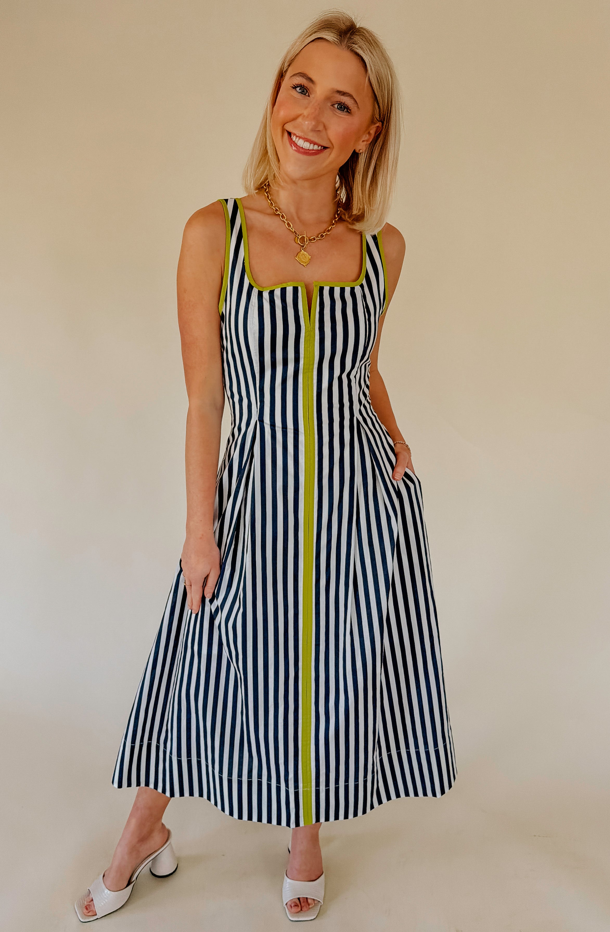 HEADING OUT STRIPED MIDI DRESS