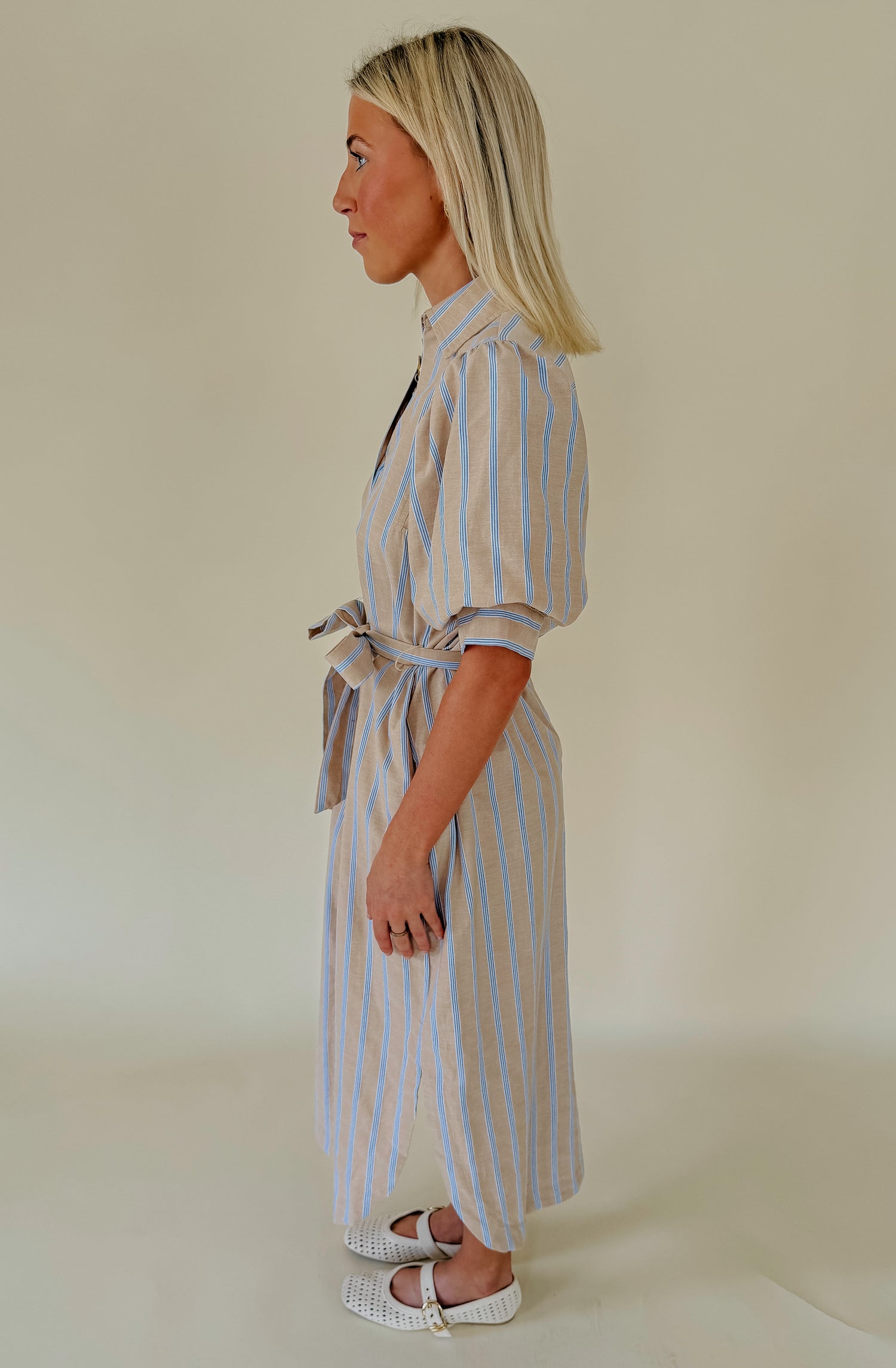 TAKING CARE OF BUSINESS TIE WAIST MIDI DRESS