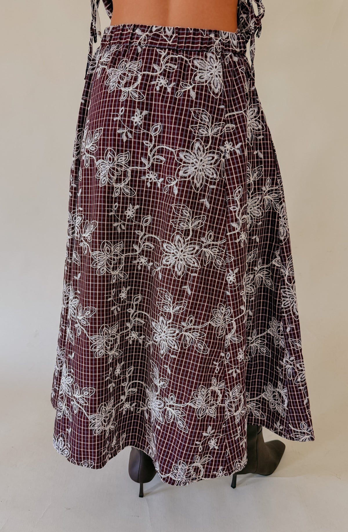 THROUGH THE GRAPEVINE EMBROIDERED MIDI SKIRT