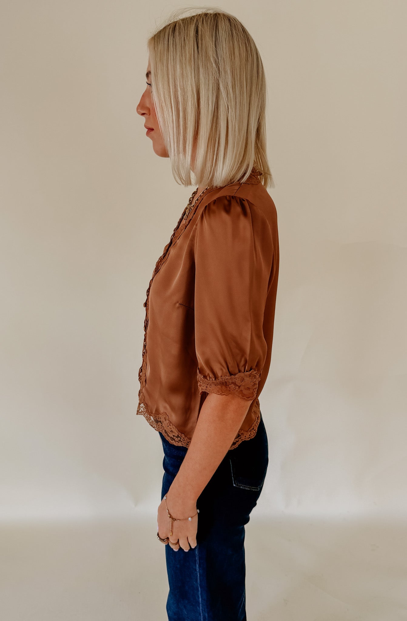 MIDNIGHTS LACE TRIM BLOUSE