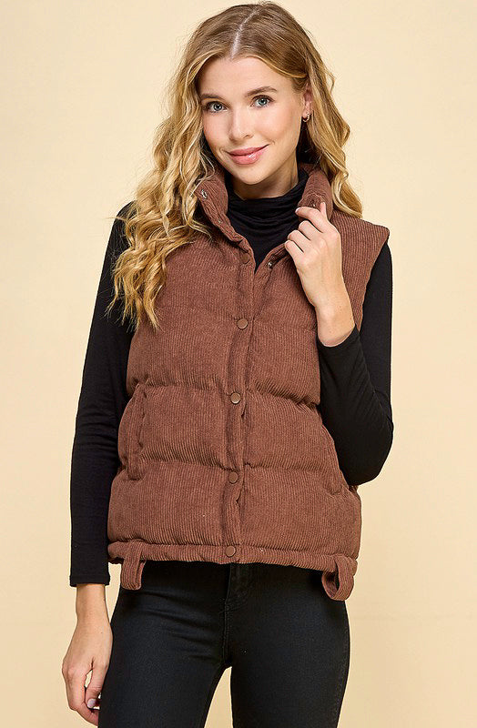 DRESS ACCORDINGLY CORDED PUFFER VEST