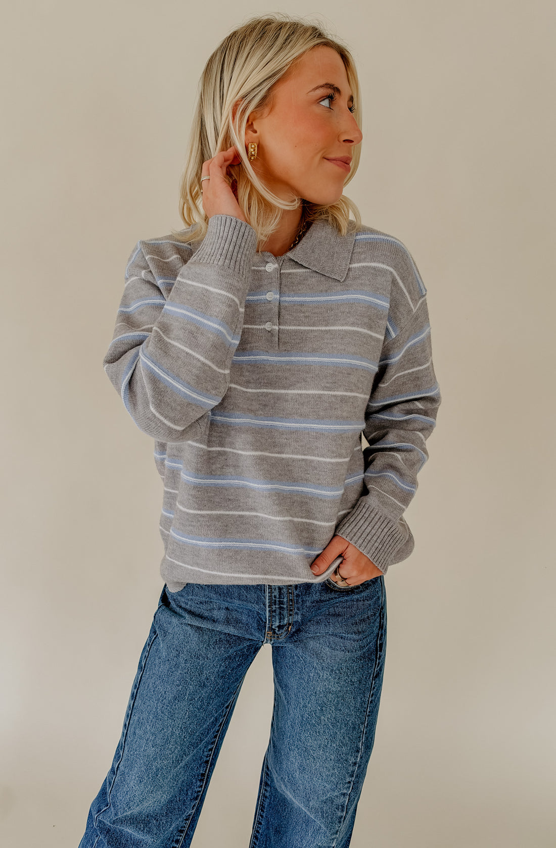 THE JAMIE STRIPED COLLARED SWEATER