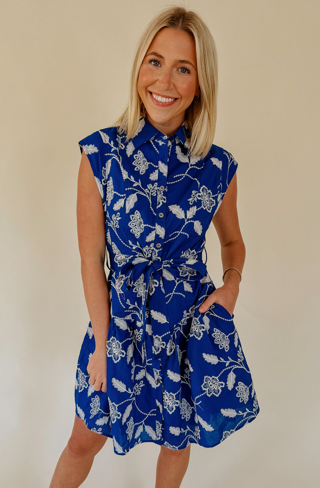 AS GOOD AS IT SEEMS EMBROIDERED BUTTONED MINI DRESS