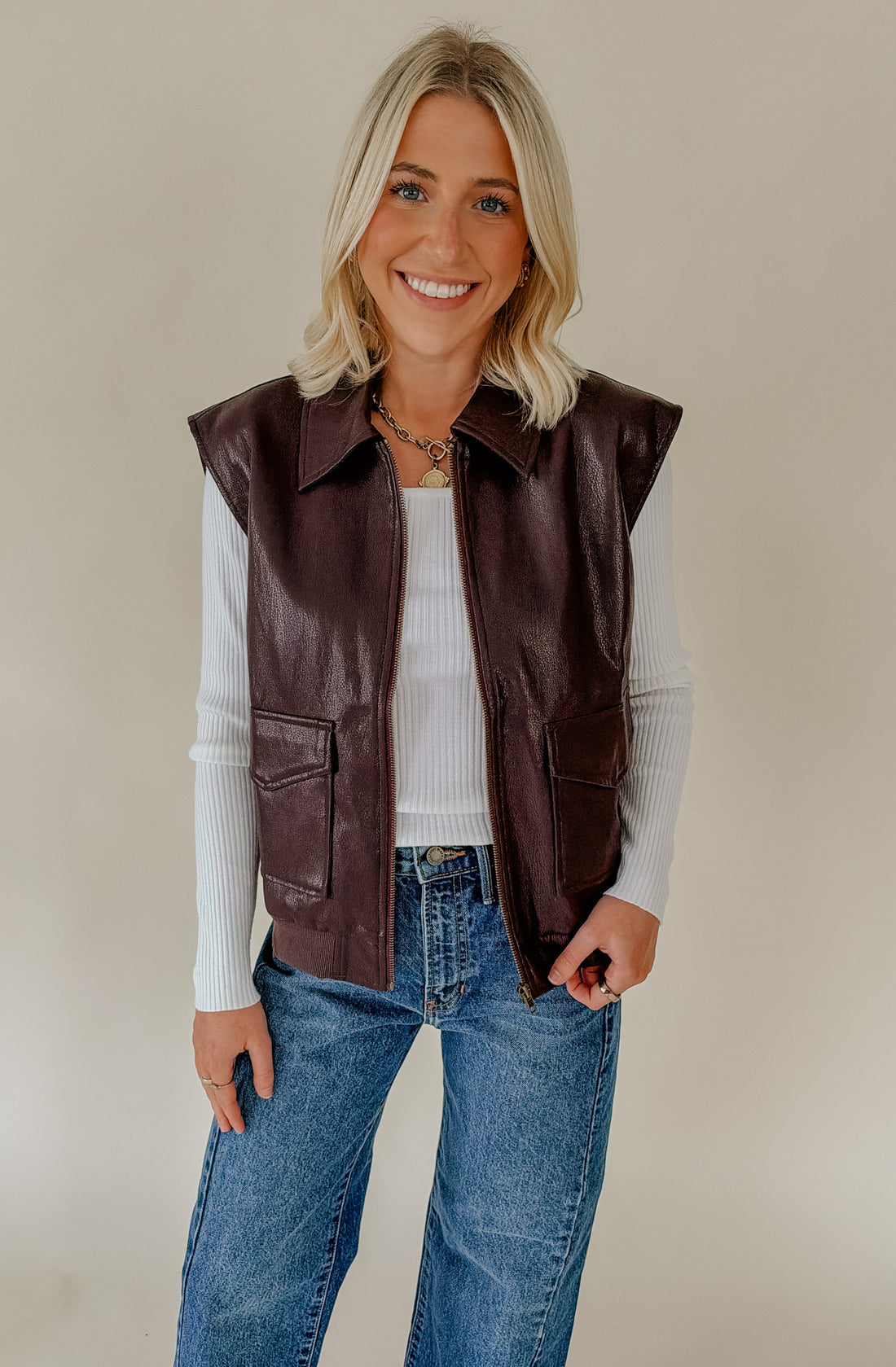 BURGUNDY FAUX LEATHER VEST