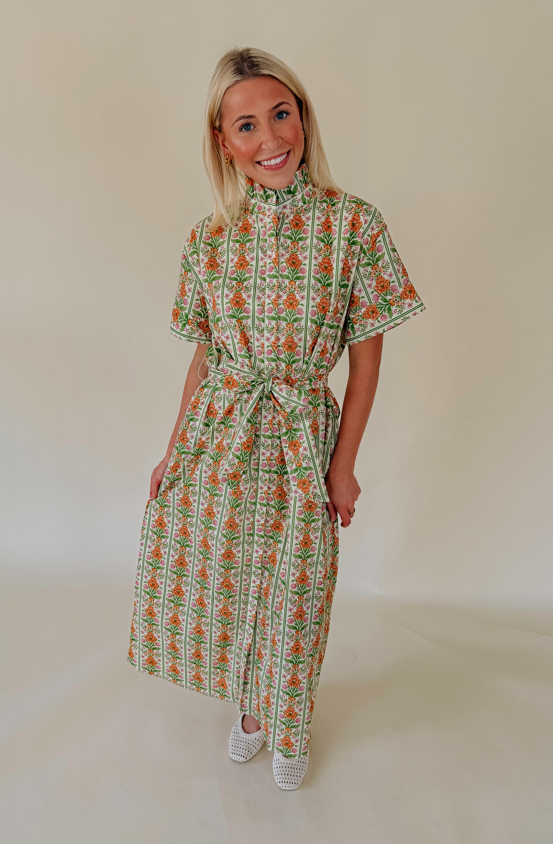 GARDEN PARTY BUTTONED MIDI DRESS