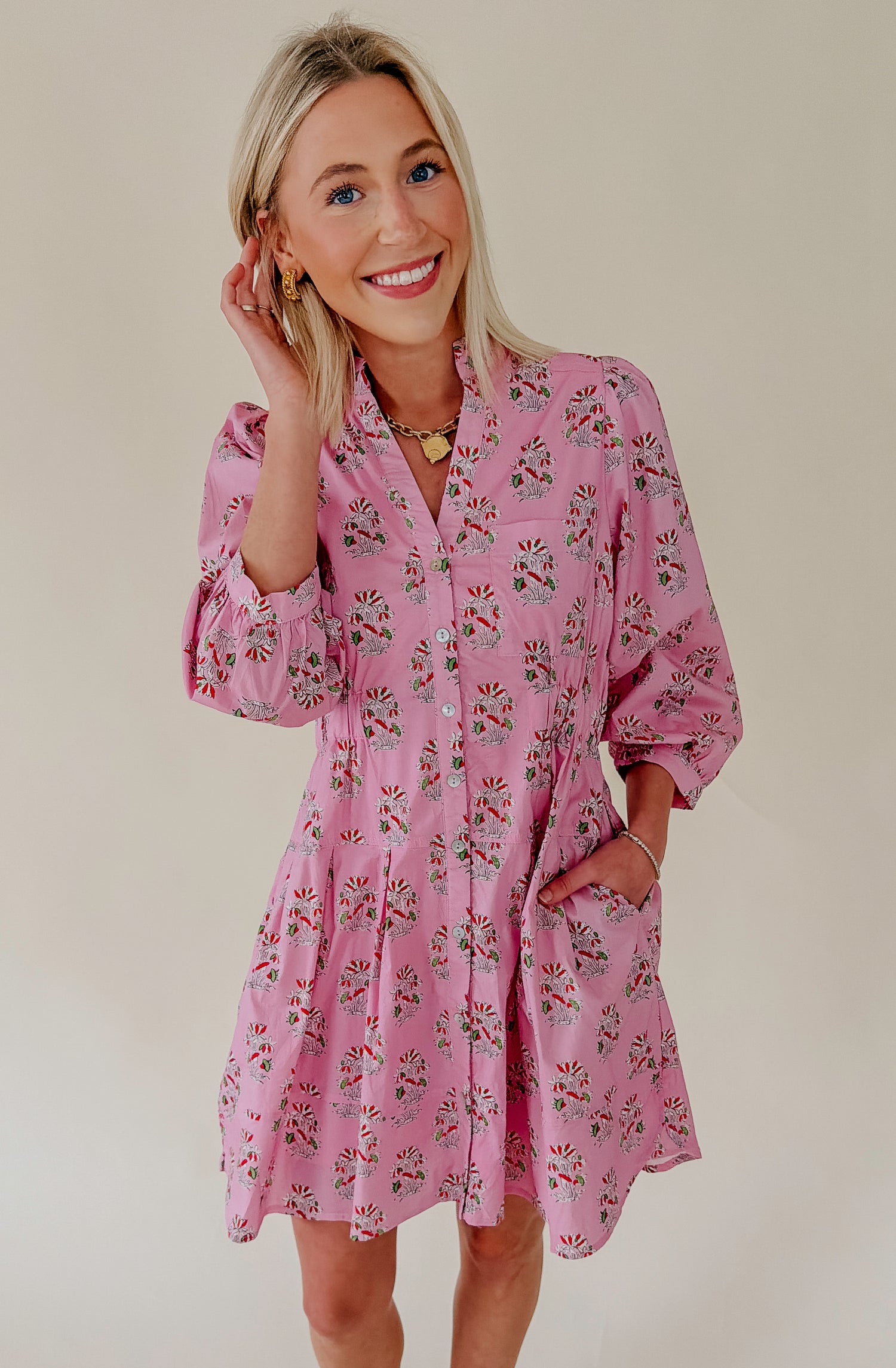 OUT TO LUNCH BUTTONED MINI DRESS