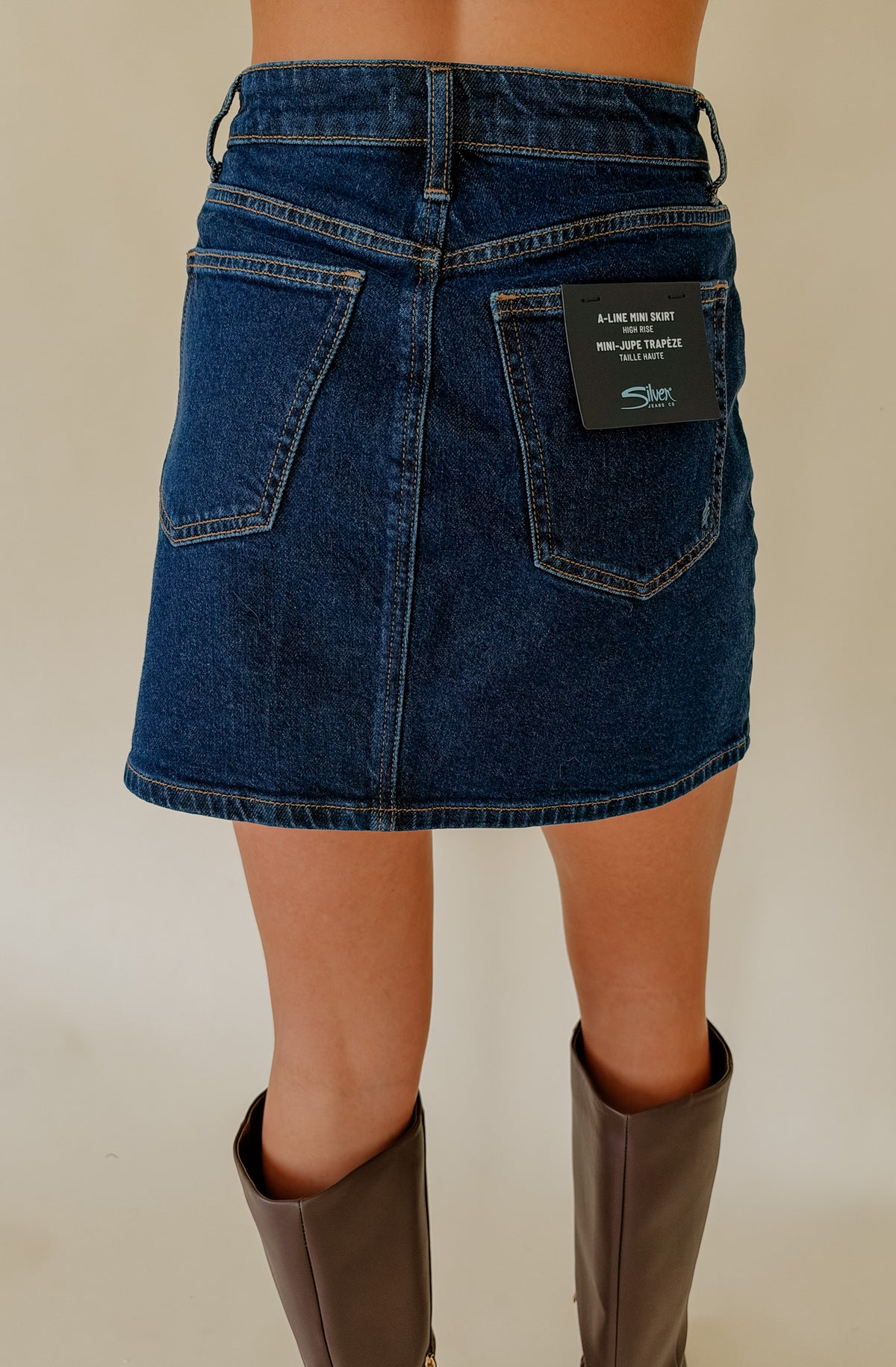 SILVER A-LINE MINI DENIM SKIRT