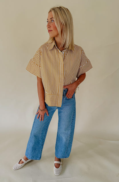 THE VICTORIA STRIPED POPLIN BLEND TOP