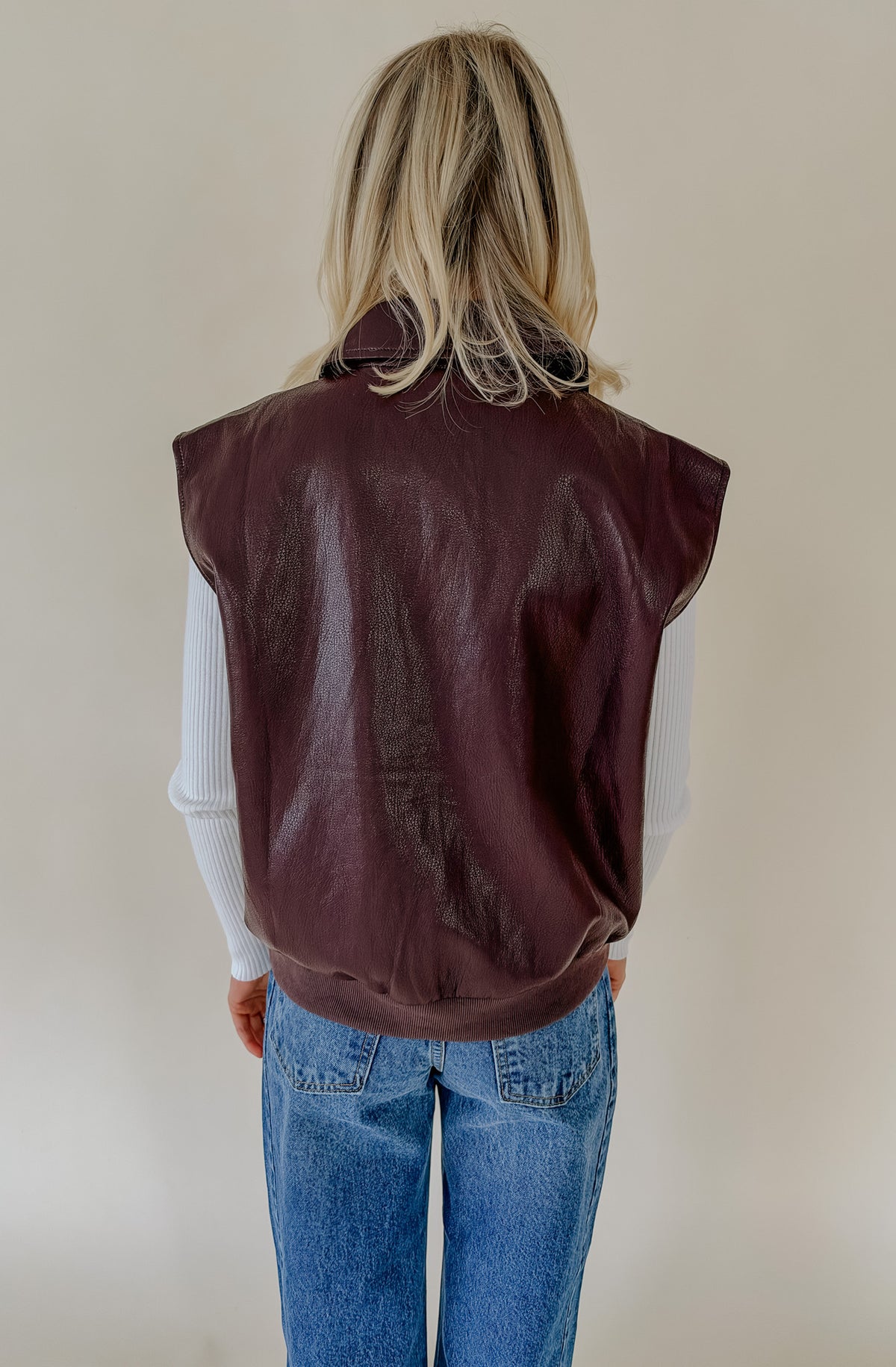 BURGUNDY FAUX LEATHER VEST