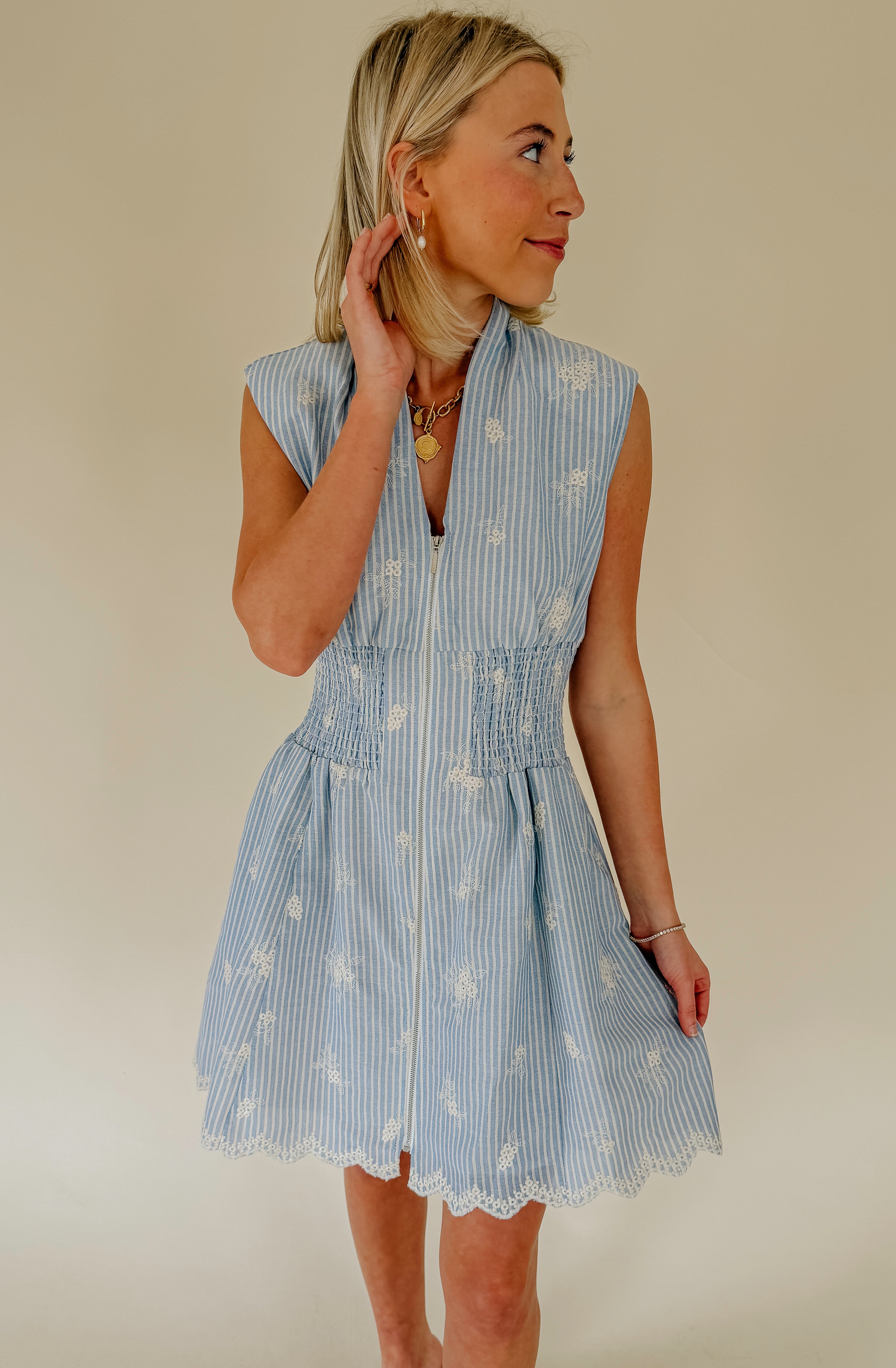 MIXED BATCH FRONT ZIP MINI DRESS