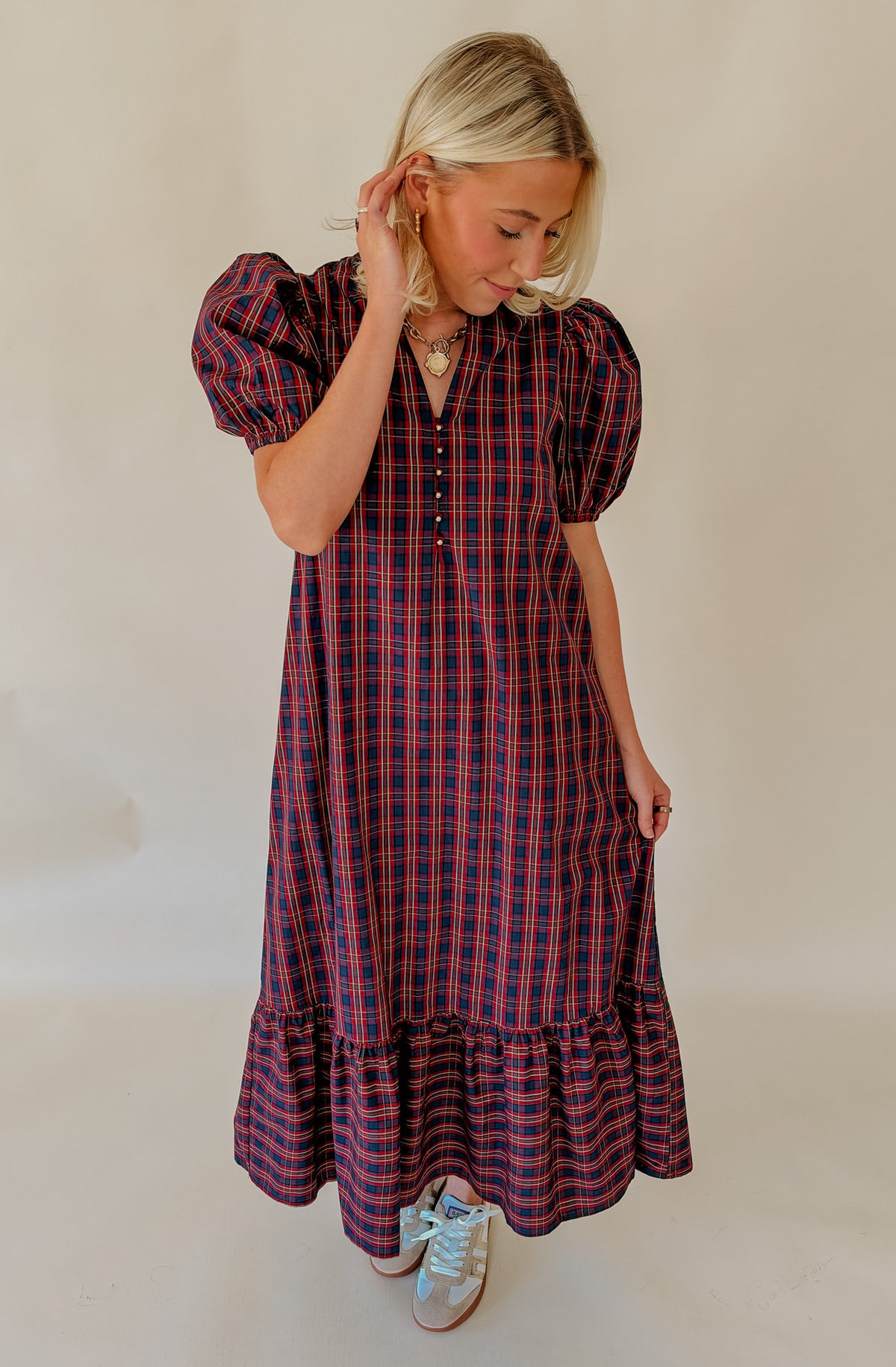 PLAID TO MEET YOU GINGHAM MIDI DRESS