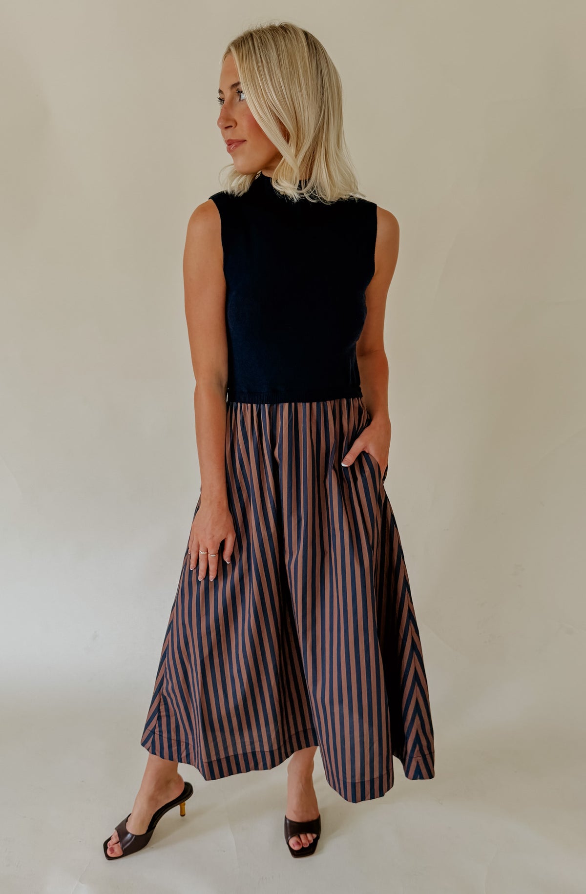 THE CAMERON MIXED MEDIA MIDI DRESS