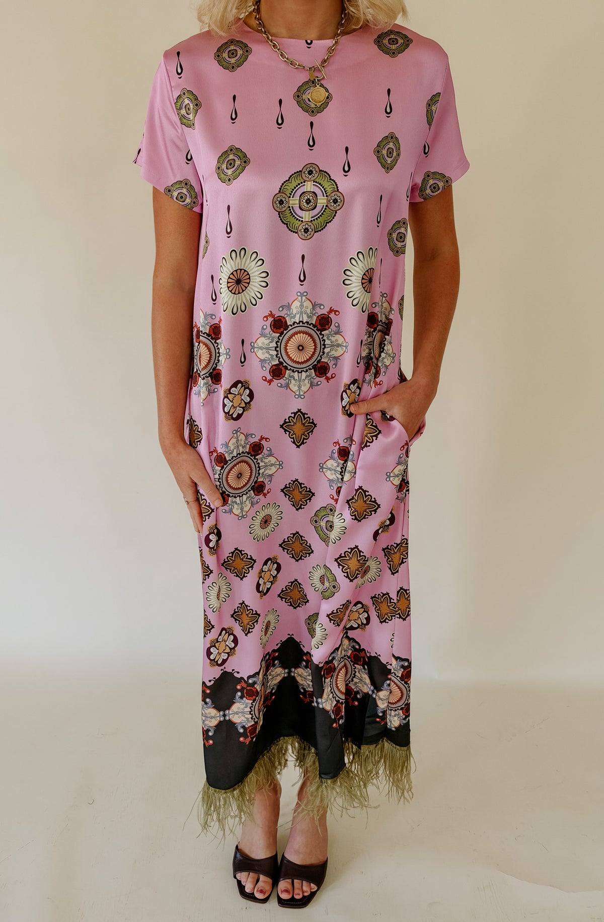 CARA FRINGE SHORT SLEEVE FLORAL MAXI DRESS
