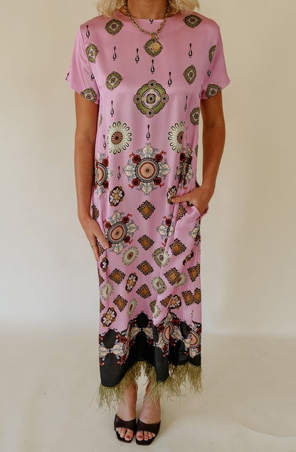 CARA FRINGE SHORT SLEEVE FLORAL MAXI DRESS
