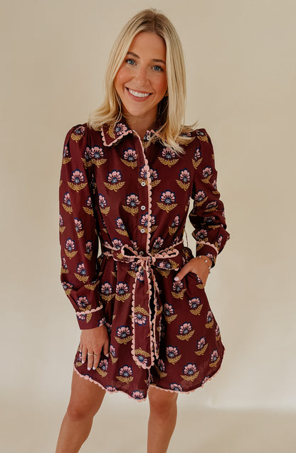 FALL LEAVES BELTED MINI DRESS