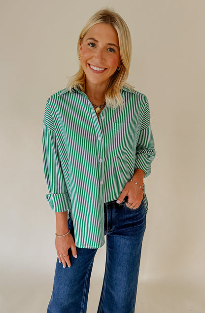 TIME AND TIME AGAIN STRIPED POPLIN BLEND BUTTON DOWN
