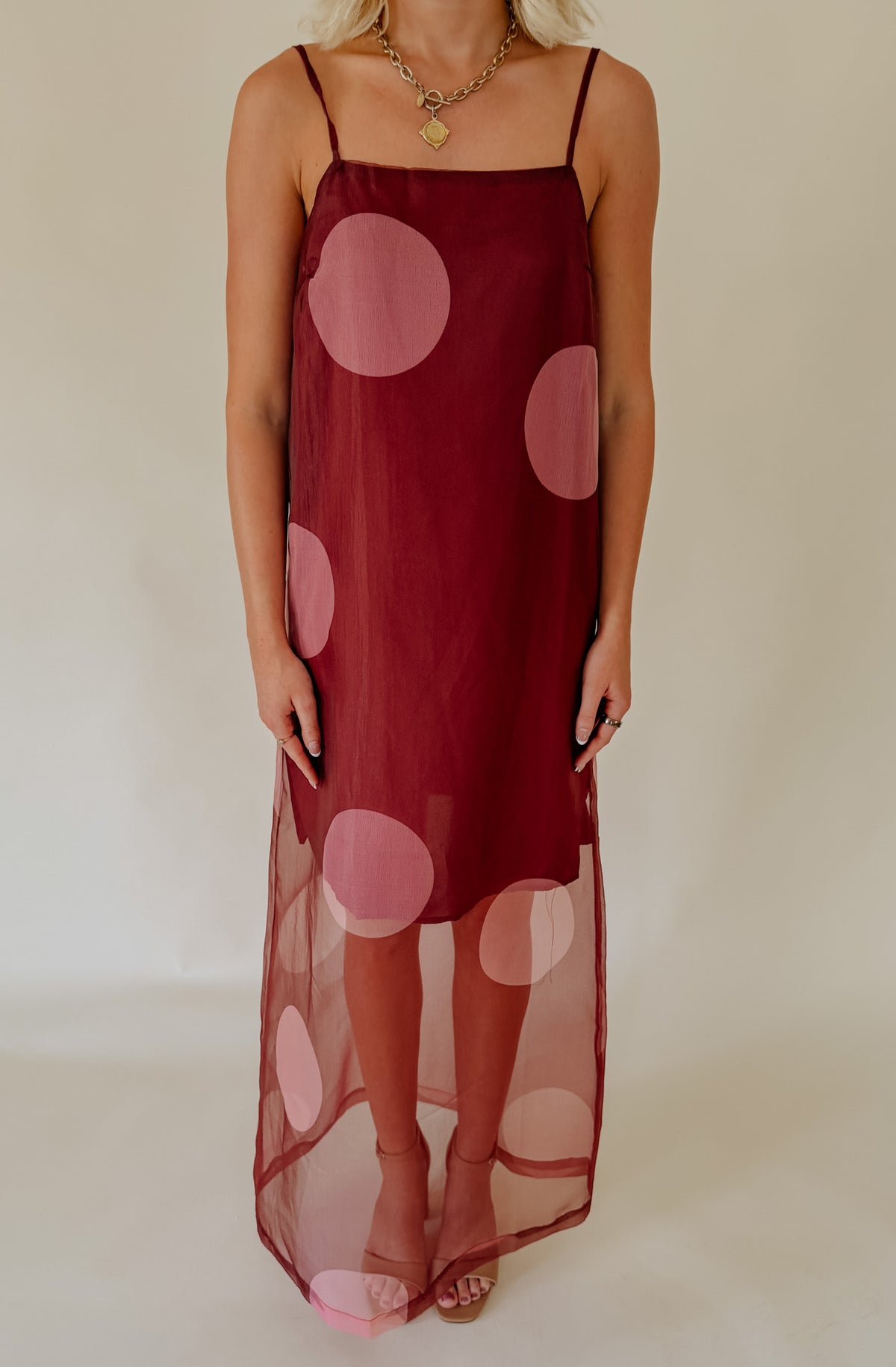 MAROON SHEER MIDI DRESS