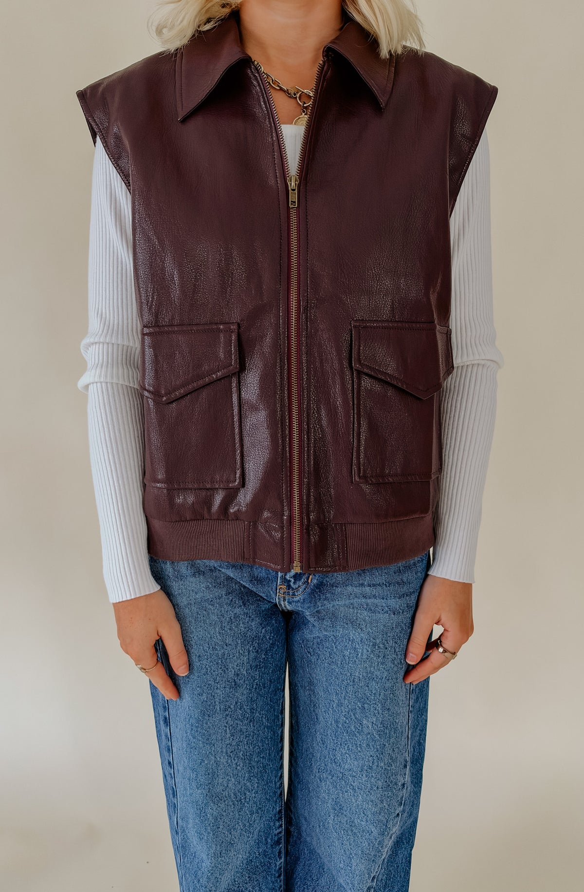 BURGUNDY FAUX LEATHER VEST