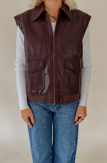 BURGUNDY FAUX LEATHER VEST