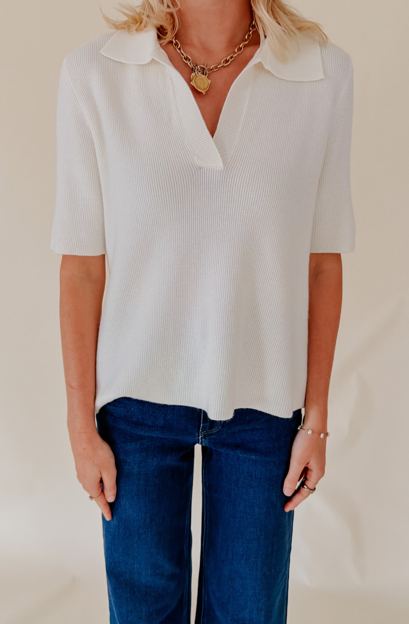THE WREN KNIT POLO TOP