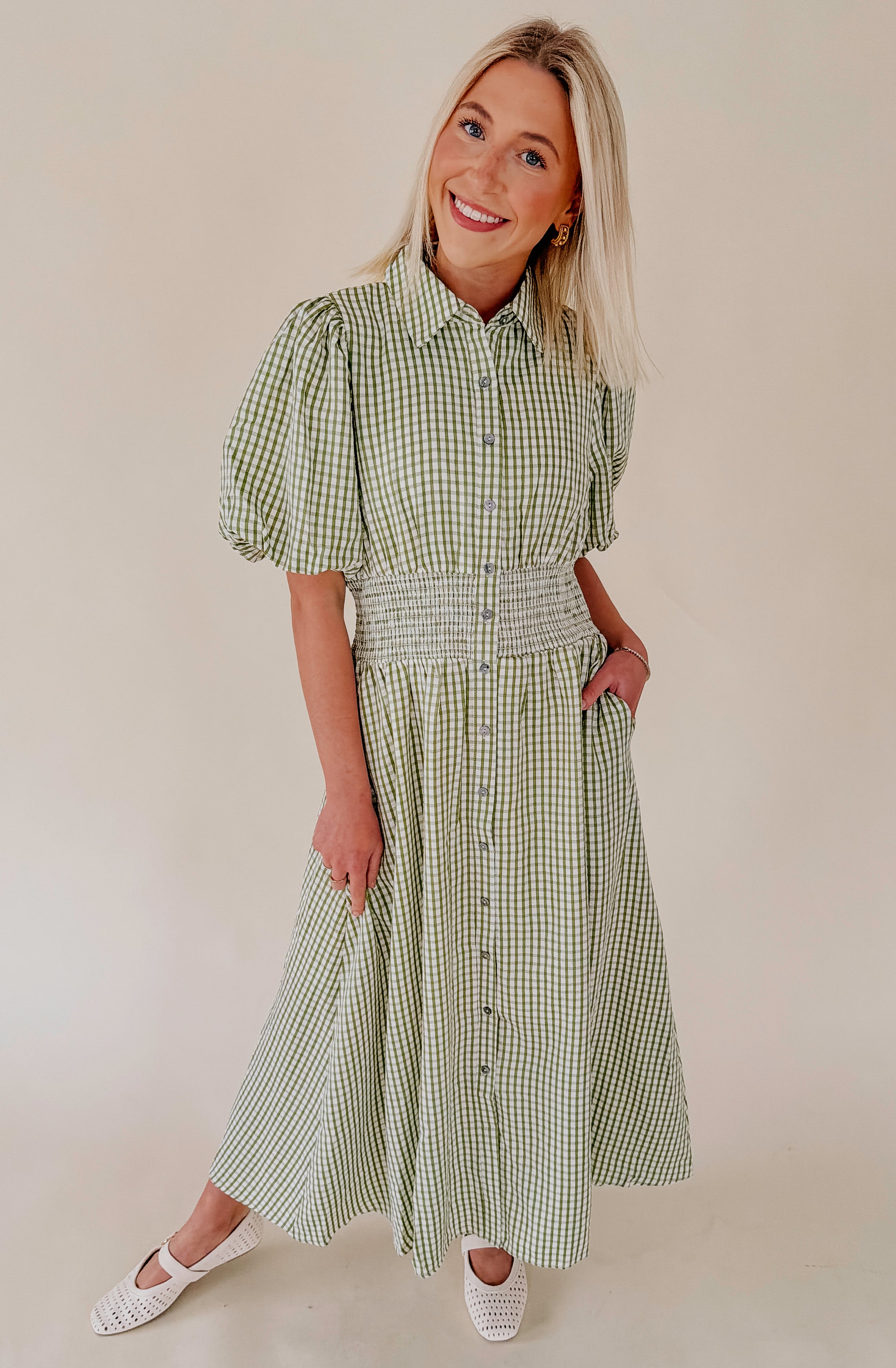 WAY TO GO PLAID MIDI DRESS