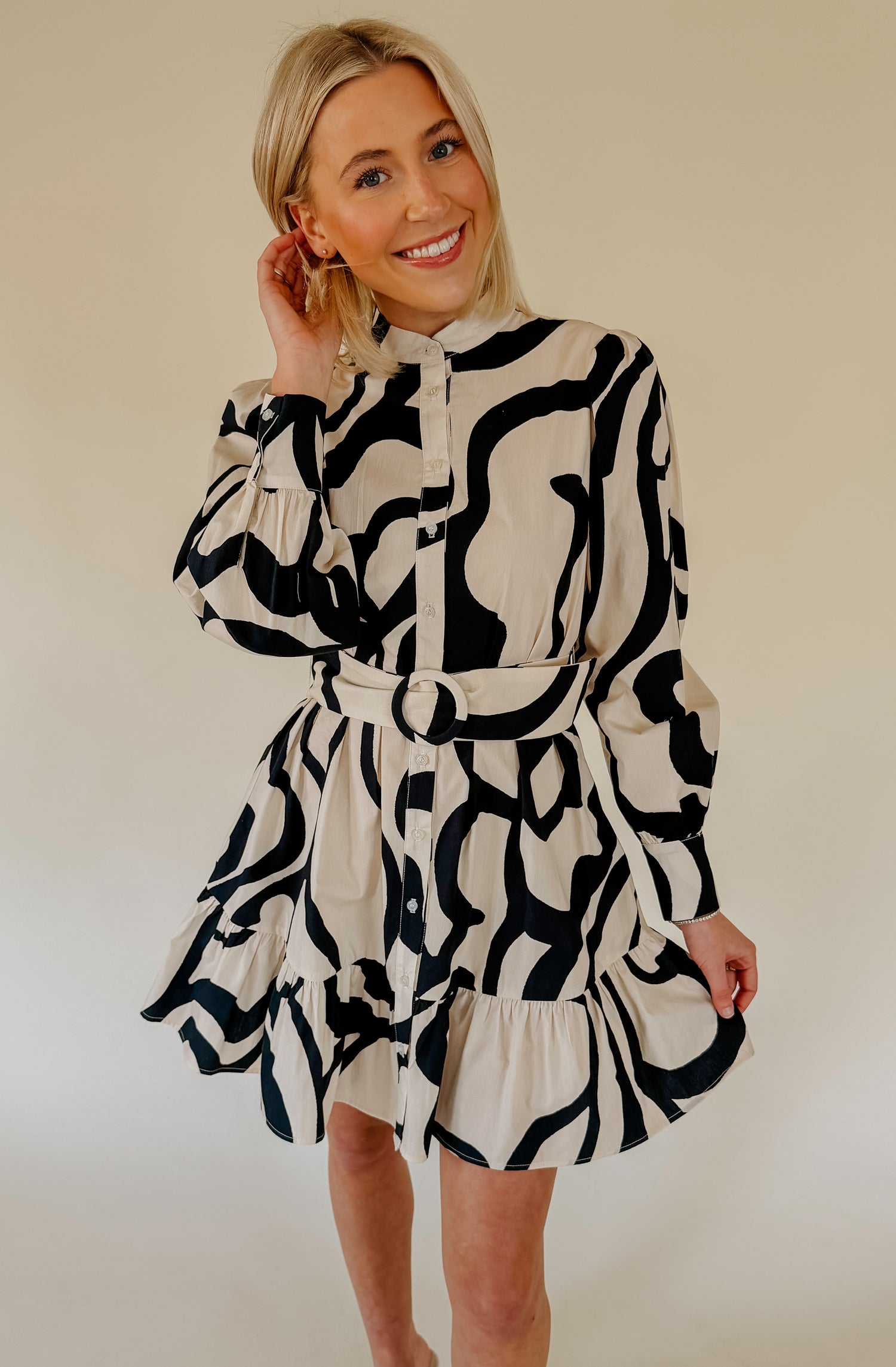 LAVENDER BROWN ELIZABETH DRESS CREAM/BLACK / S