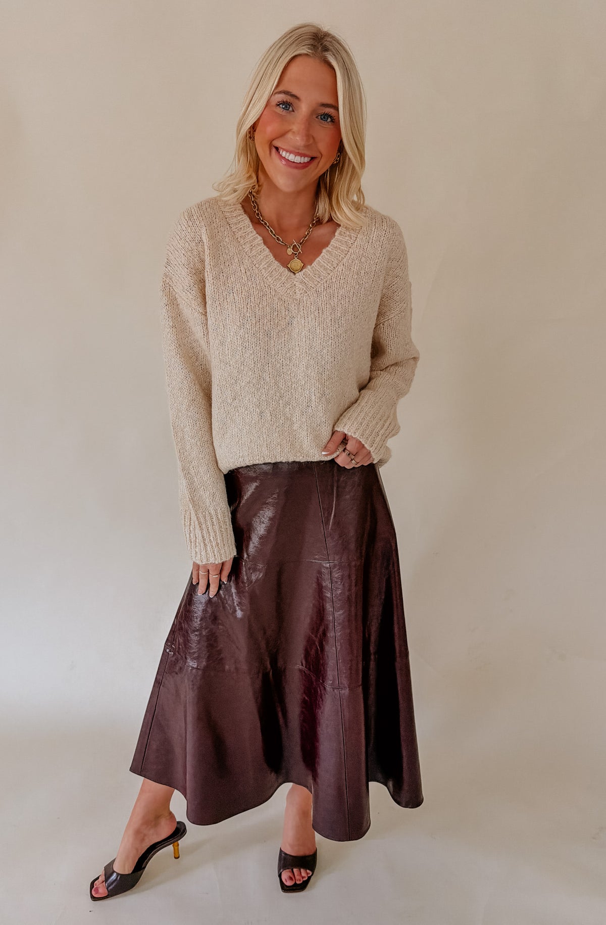 LUCY PARIS VI FAUX LEATHER MIDI SKIRT
