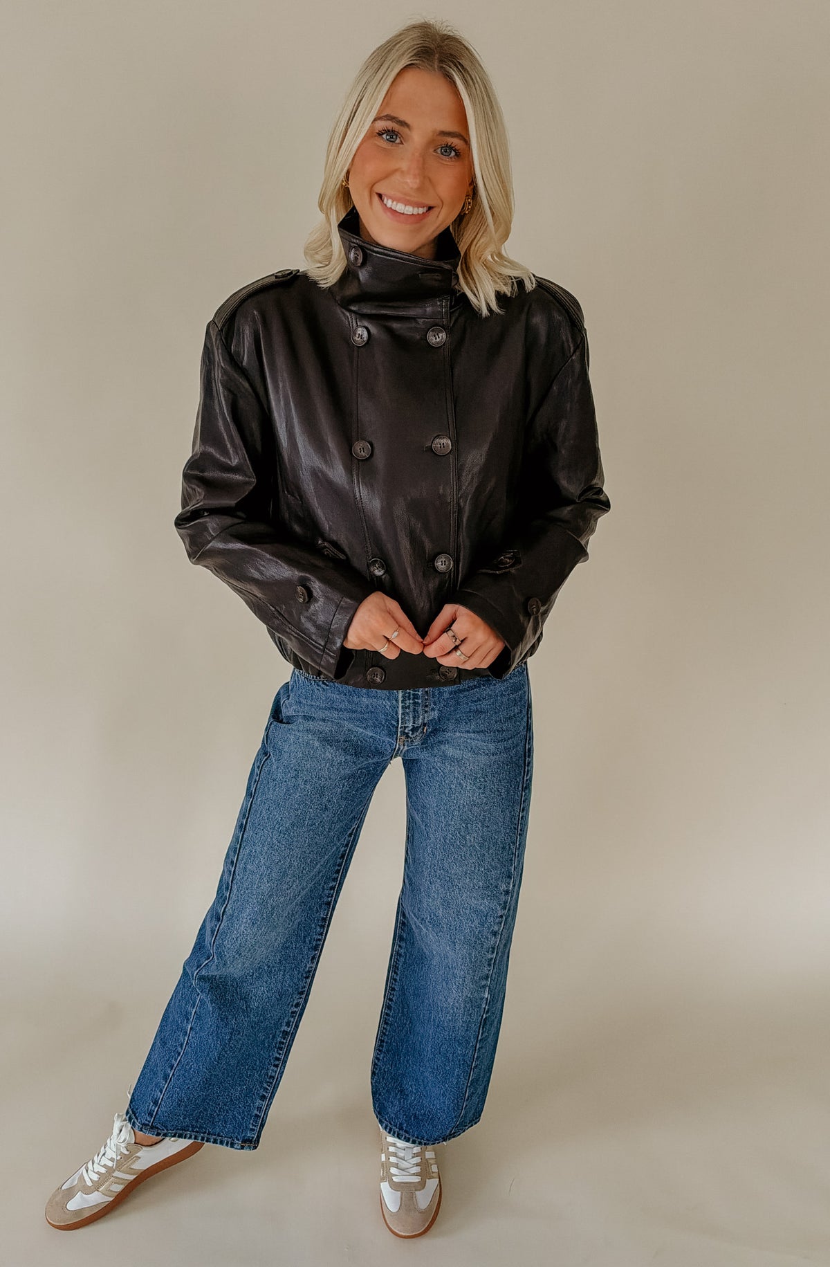 LUCY PARIS CORNIA FUNNEL FAUX LEATHER JACKET