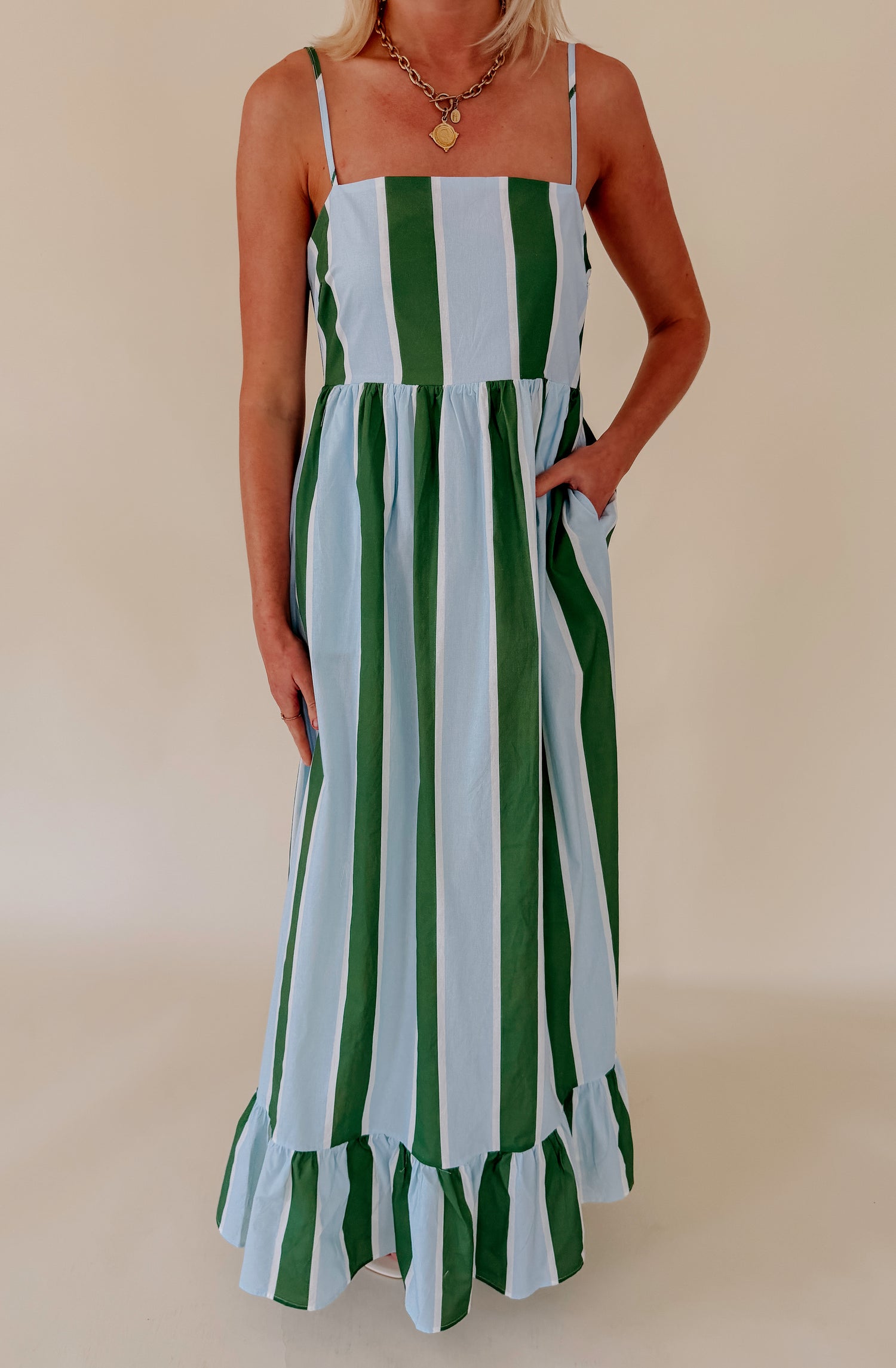 THE CLEMENTINE STRIPED MIDI DRESS