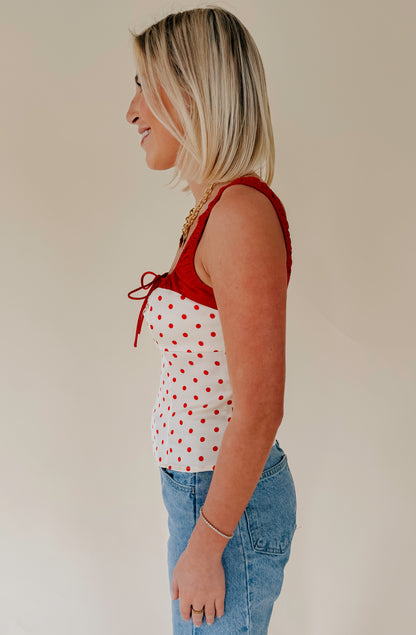 PAINT THE TOWN RED POLKA DOT TOP