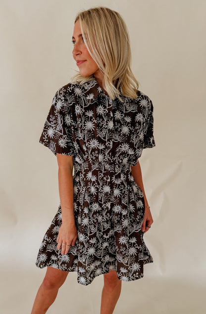 COCOA BLOOMS EMBROIDERED DRESS