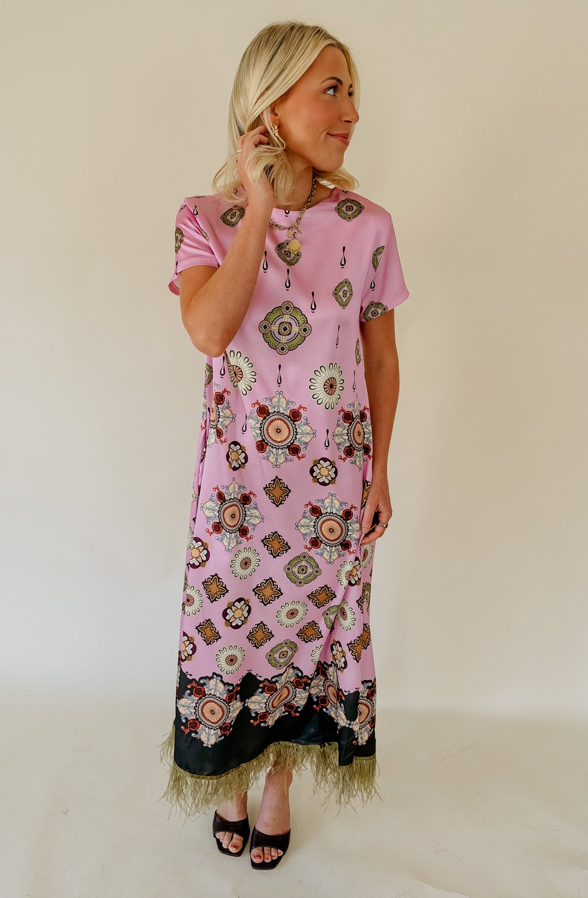 CARA FRINGE SHORT SLEEVE FLORAL MAXI DRESS