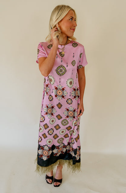 CARA FRINGE SHORT SLEEVE FLORAL MAXI DRESS