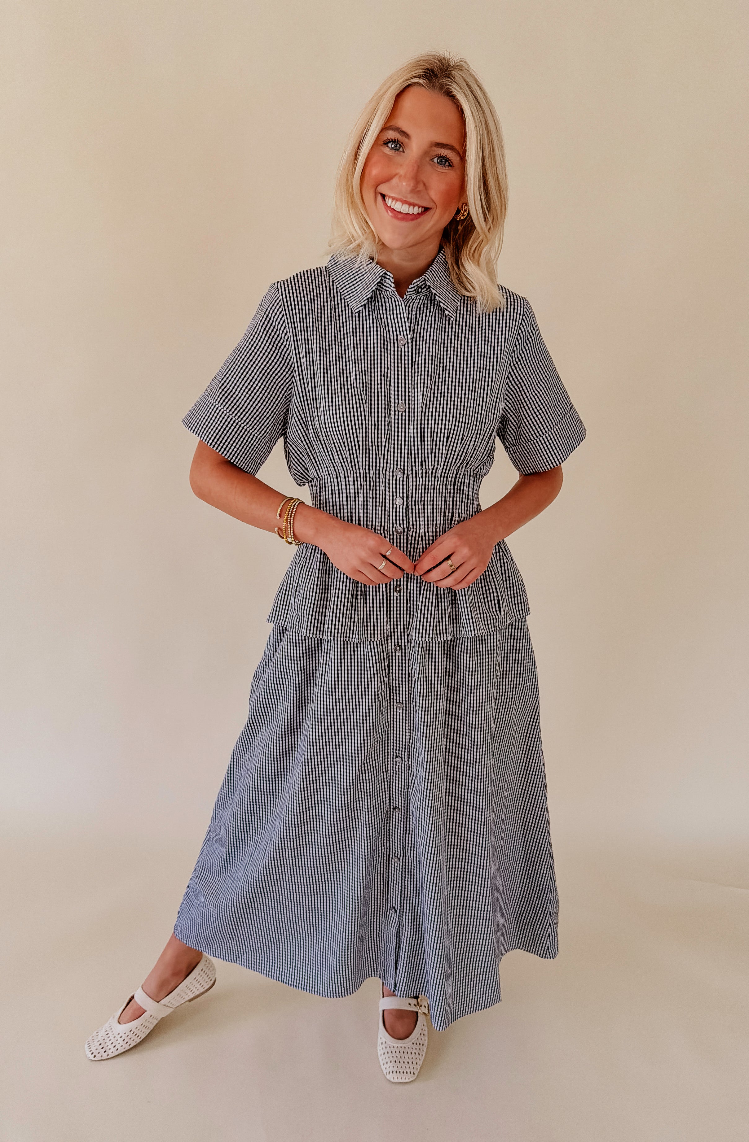 THE KARLIE GINGHAM MIDI DRESS