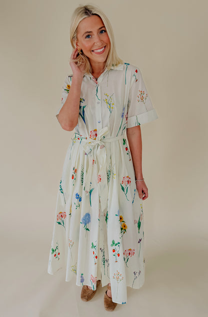 THE DANA FLORAL BELTED MIDI DRESS