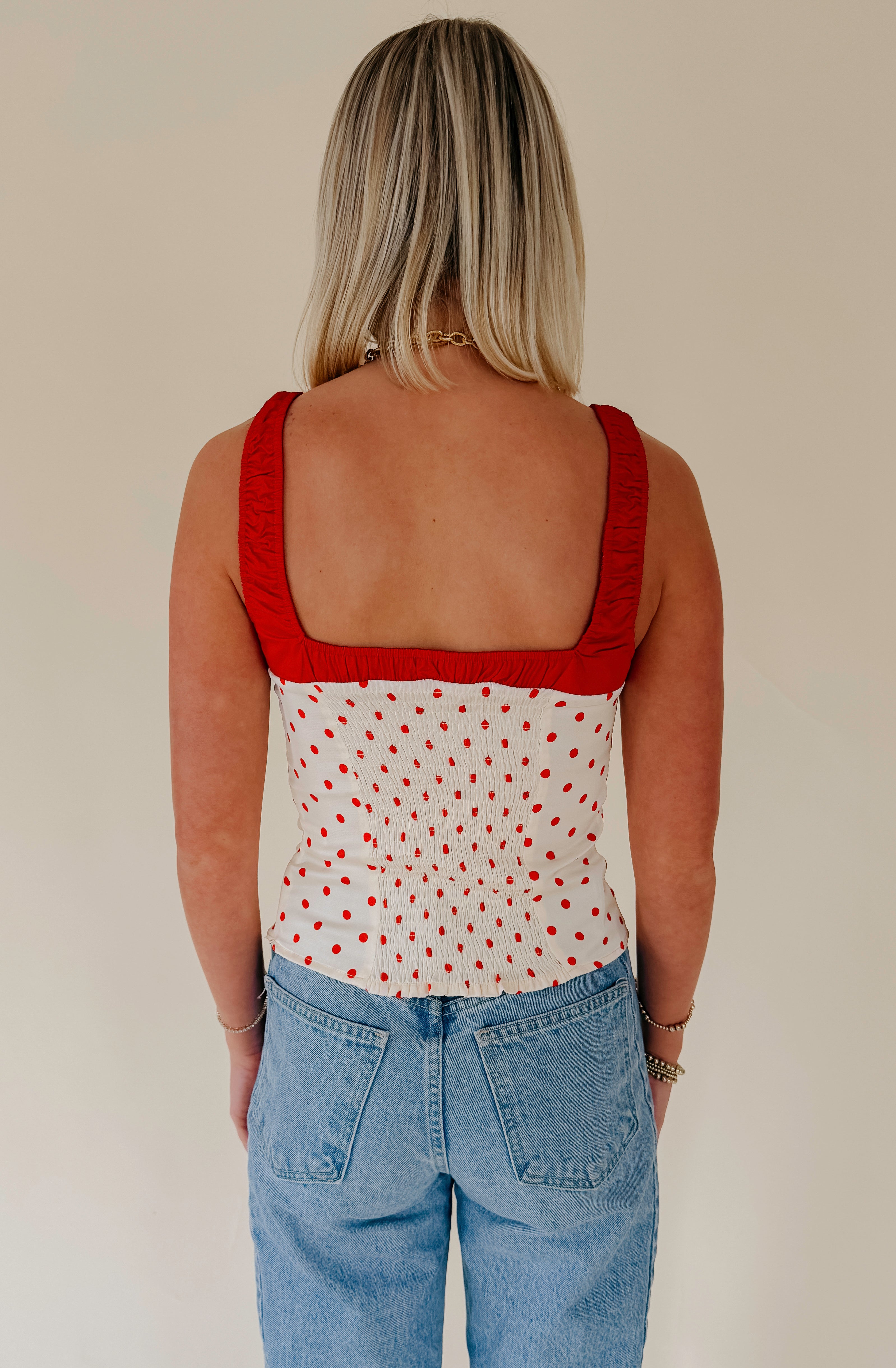 PAINT THE TOWN RED POLKA DOT TOP