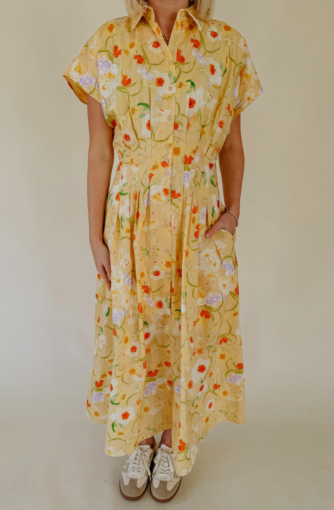 BRIGHTEN YOUR DAY BUTTONED MIDI DRESS