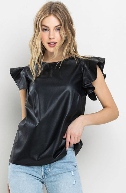 THE HEATHER FAUX LEATHER BLOUSE