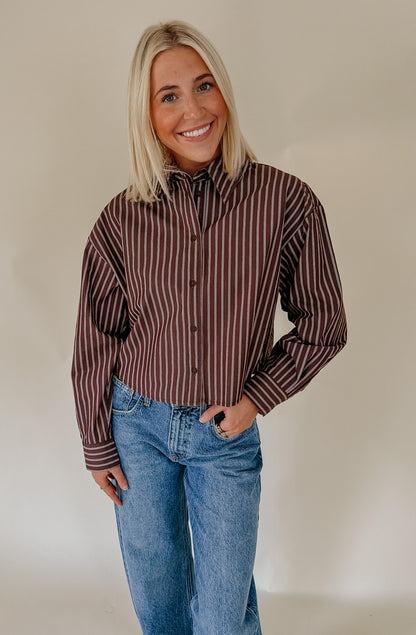 THE AMY STRIPED CROPPED BUTTON UP