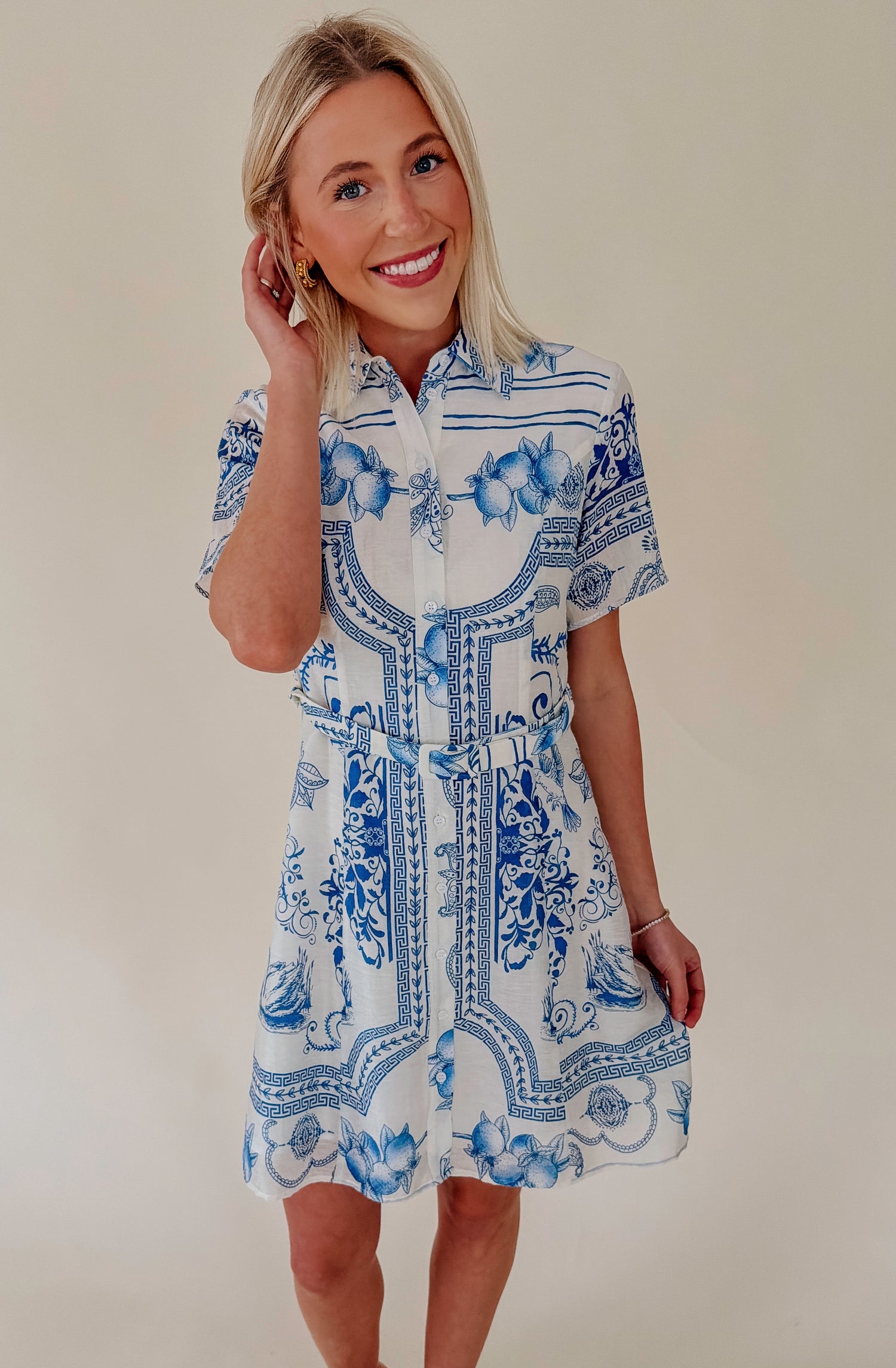 lavender brown dress LAVENDER BROWN MARLEE MINI DRESS WHITE/BLUE / S