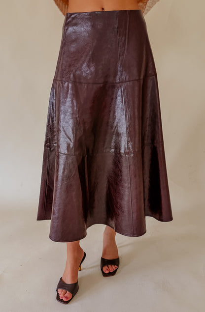 LUCY PARIS VI FAUX LEATHER MIDI SKIRT