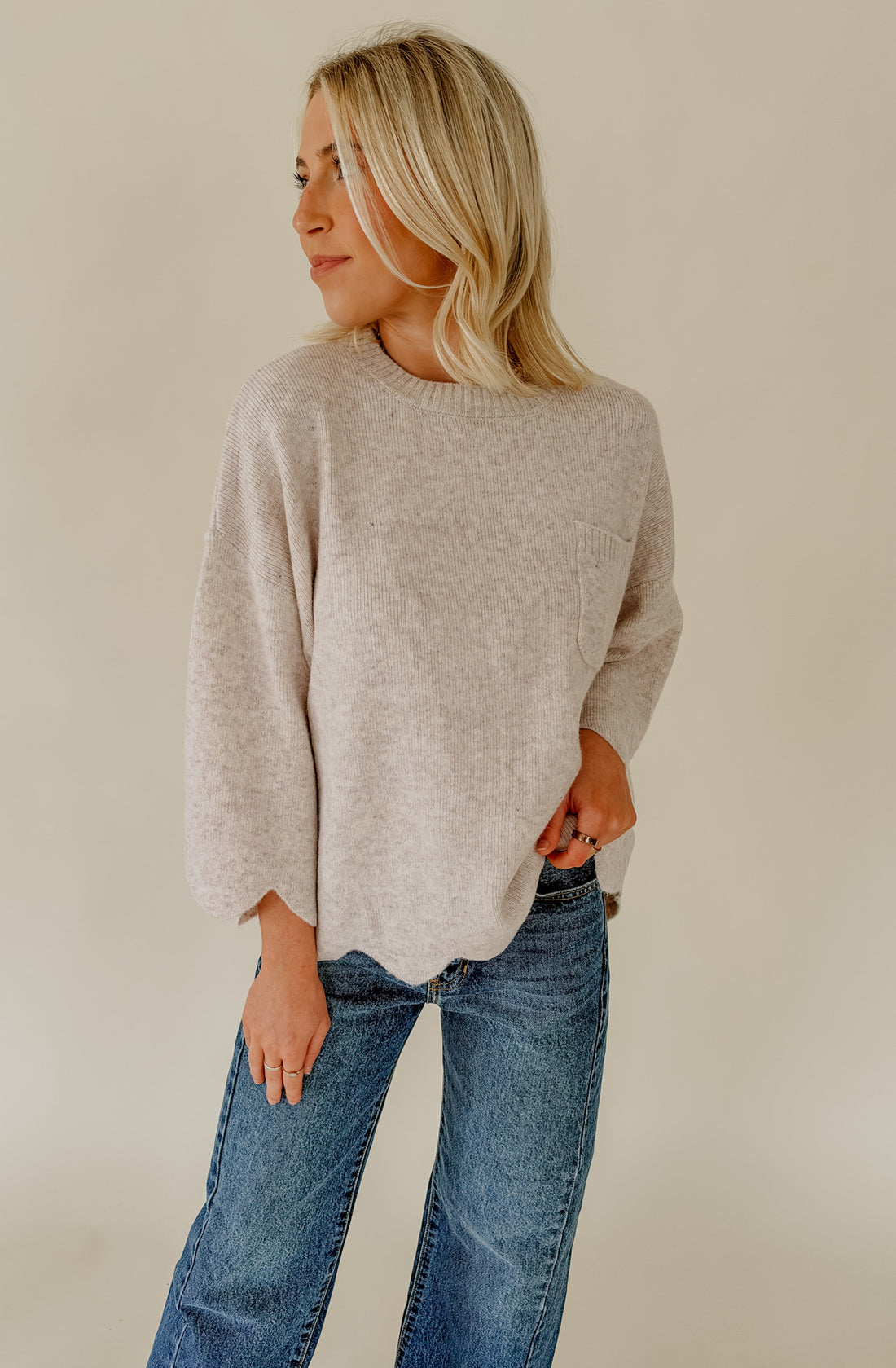 ON THE EDGE SCALLOPED SWEATER