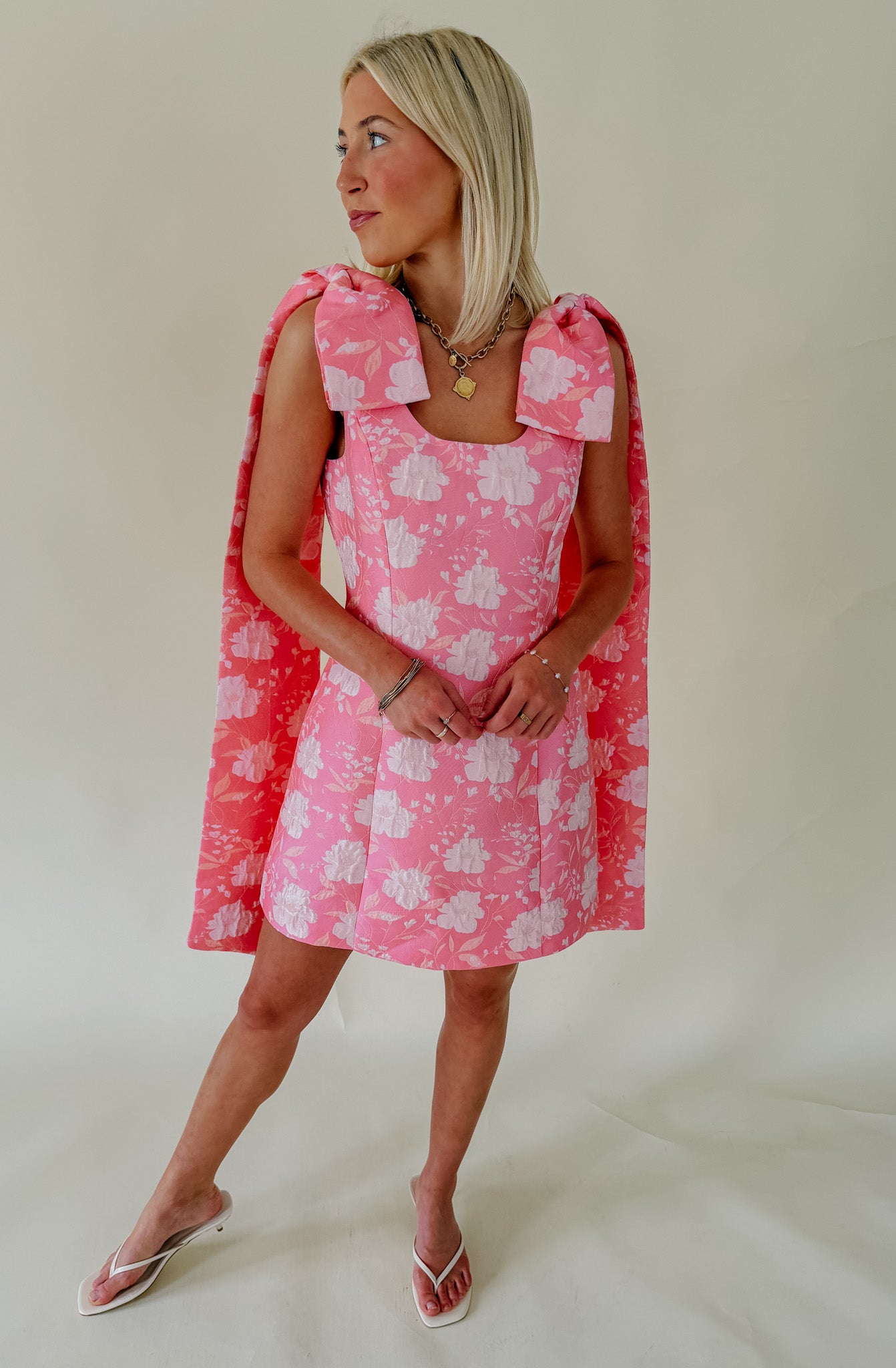 FEELING BUBBLY JACQUARD BOW DETAIL MINI DRESS