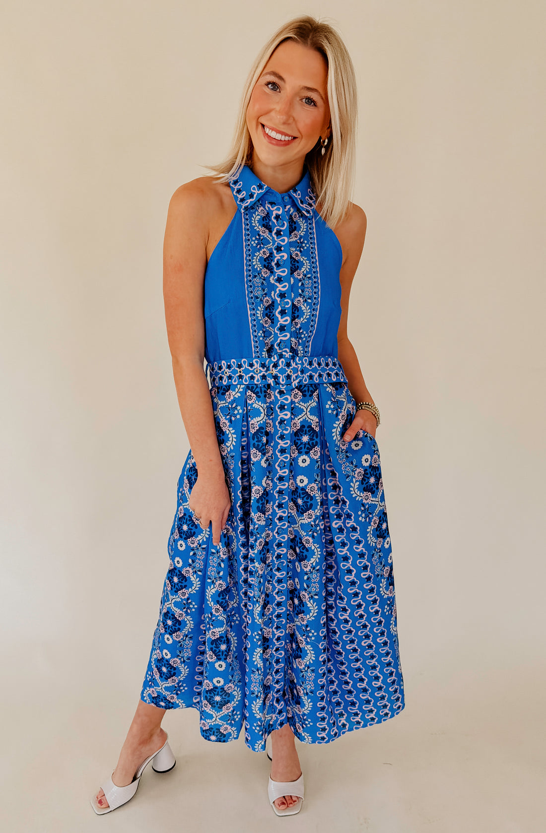 CIEBON PASSING TIME HALTER BUTTONED MAXI DRESS