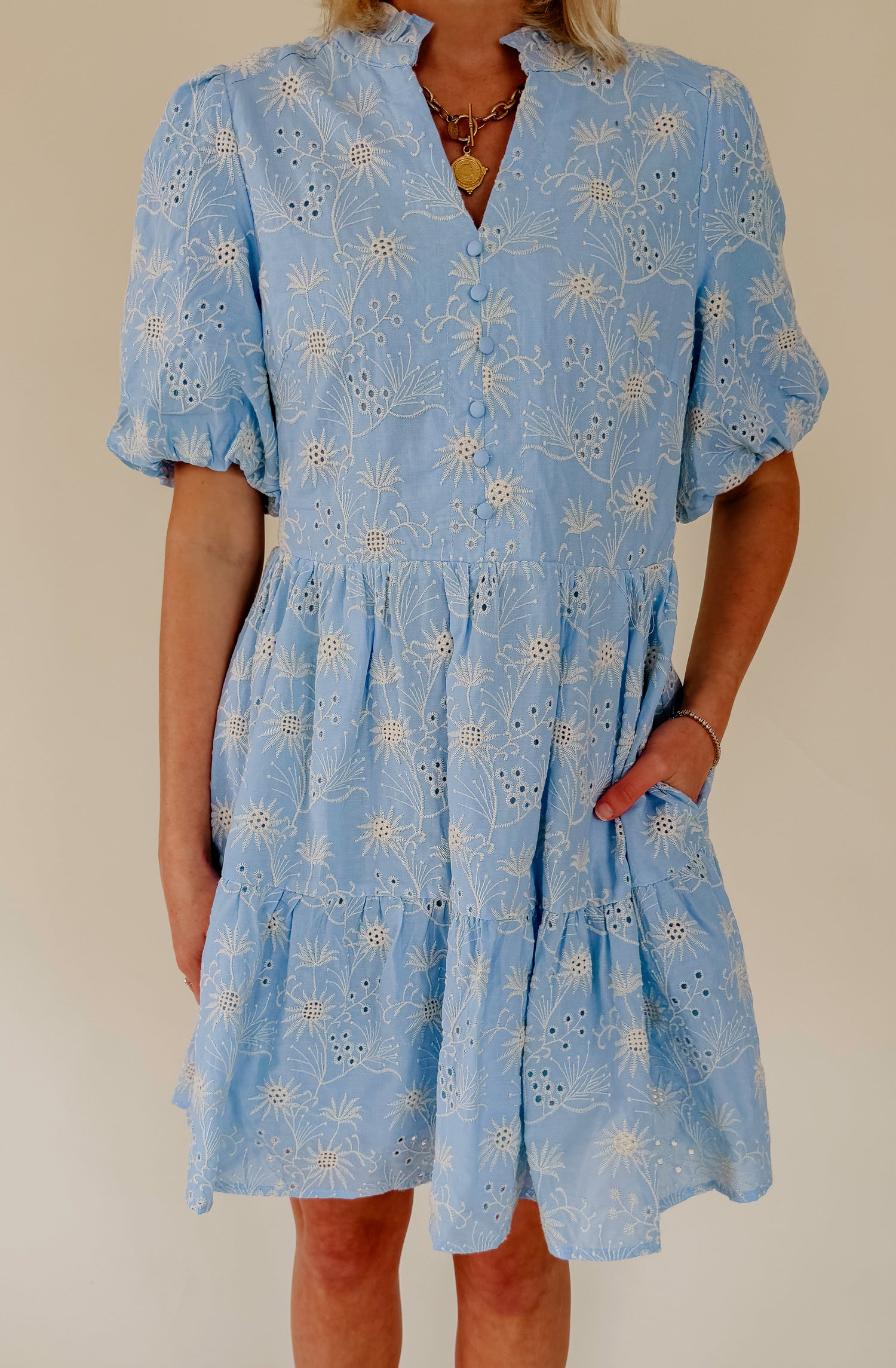BLUE SKIES EMBROIDERED DRESS