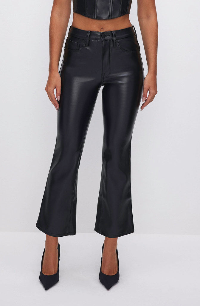 GOOD AMERICAN GOOD LEGS CROP MINI BOOT FAUX LEATHER PANT